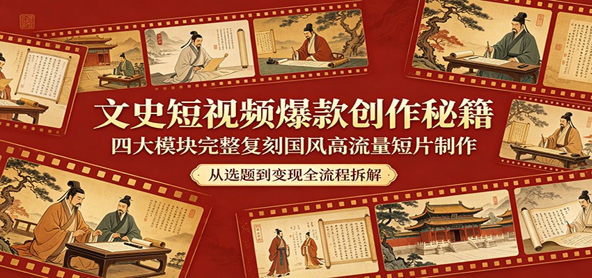 文史短视频爆款创作秘籍：四大模块完整复刻国风高流量短片制作-二当家网创资源站