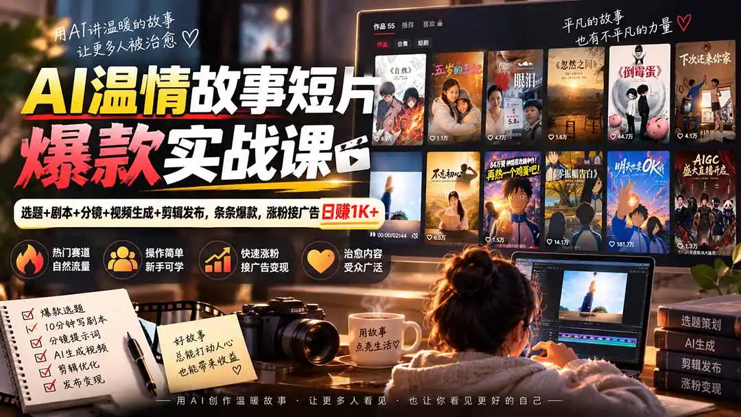 AI温情故事短片爆款实战课-更新|选题+剧本+分镜+视频生成+剪辑发布,条条爆款,涨粉接广告日赚1K+-二当家网创资源站