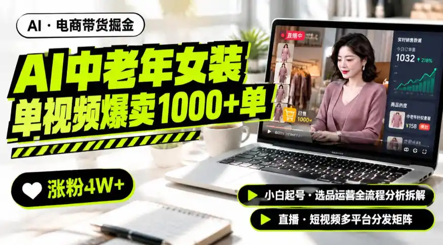 AI中老年服装带货赛道新玩法,一个视频卖出1000多单涨粉4W+,小白起号选品运营全流程分析拆解-二当家网创资源站