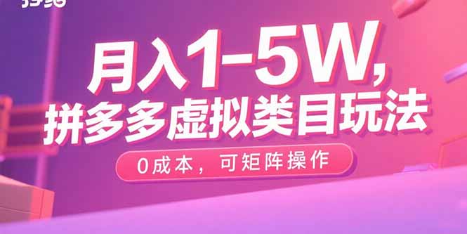 月入1-5W，拼多多虚拟类目玩法，0成本，可矩阵操作-二当家网创资源站