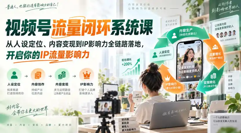 视频号流量闭环系统课,从人设定位、内容变现到IP影响力全链路落地,开启你的IP流量影响力-二当家网创资源站