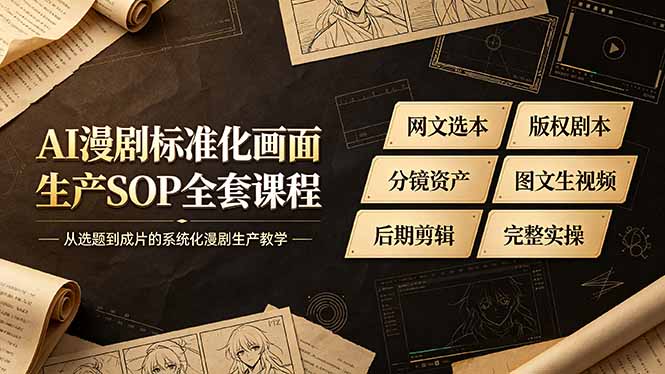 AI漫剧标准化画面生产SOP全套课程，网文选本版权剧本分镜资产全覆盖，图文生视频后期剪辑完整实操教学-二当家网创资源站
