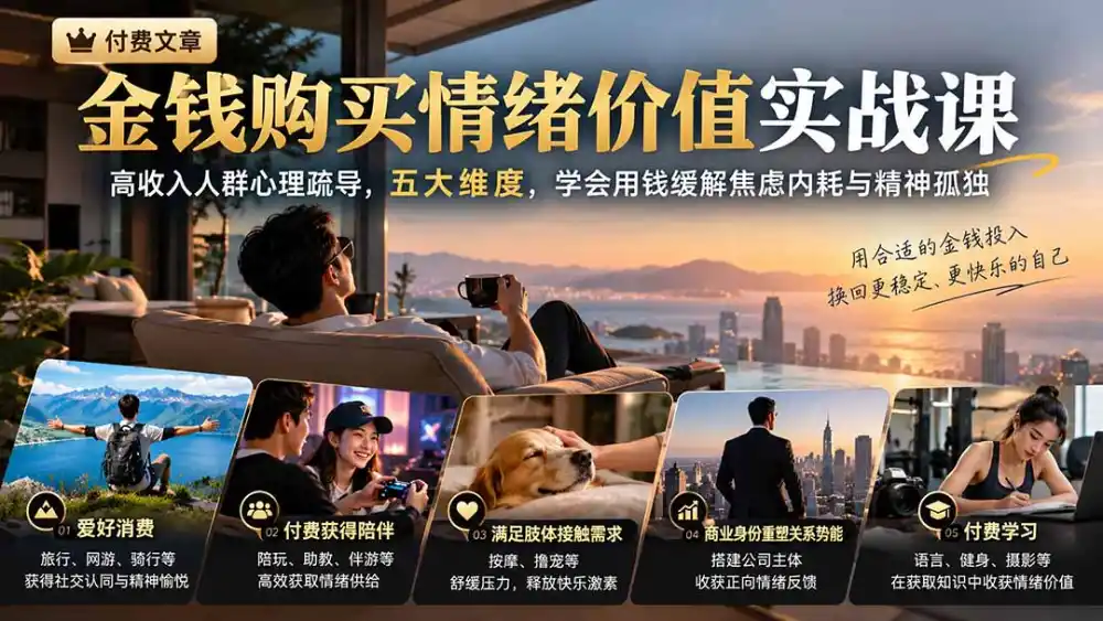 付费文章：金钱购买情绪价值实战课｜高收入人群心理疏导，五大维度，学会用钱缓解焦虑内耗与精神孤独-二当家网创资源站