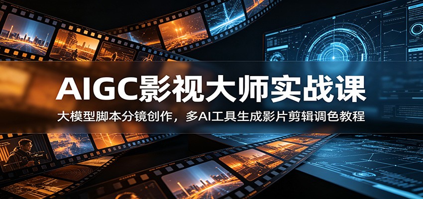 AIGC影视大师实战课：大模型脚本分镜创作，多AI工具生成影片剪辑调色教程-二当家网创资源站