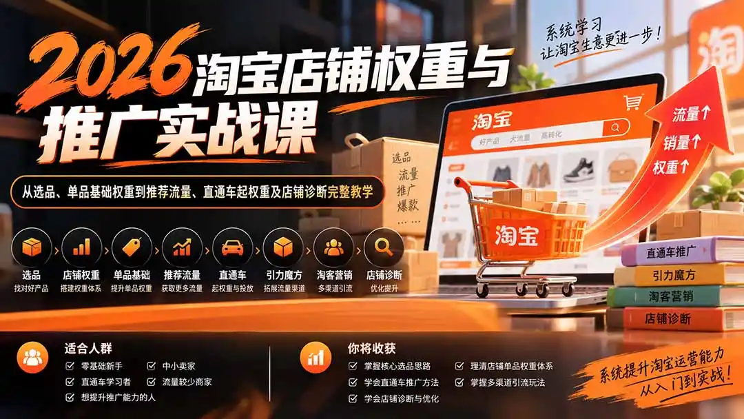 2026淘宝店铺权重与推广实战课:从选品、单品基础权重到推荐流量、直通车起权重及店铺诊断完整教学-二当家网创资源站