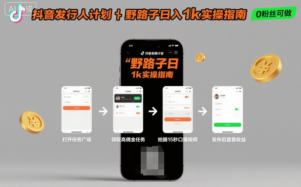 抖音发行人计划全新野路子玩法,随时随地,只要有手机,就能操作,日入1k+【揭秘】-二当家网创资源站