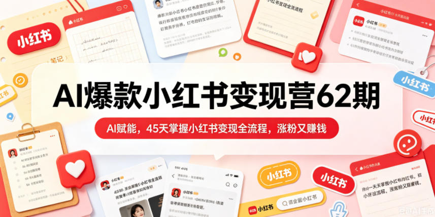 AI爆款小红书变现营62期2026年5月，AI赋能，45天掌握小红书变现全流程，涨粉又賺钱-二当家网创资源站