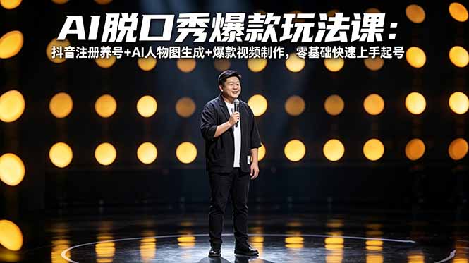 AI脱口秀爆款玩法课：抖音注册养号+AI人物图生成+爆款视频制作，零基础快速上手起号-二当家网创资源站