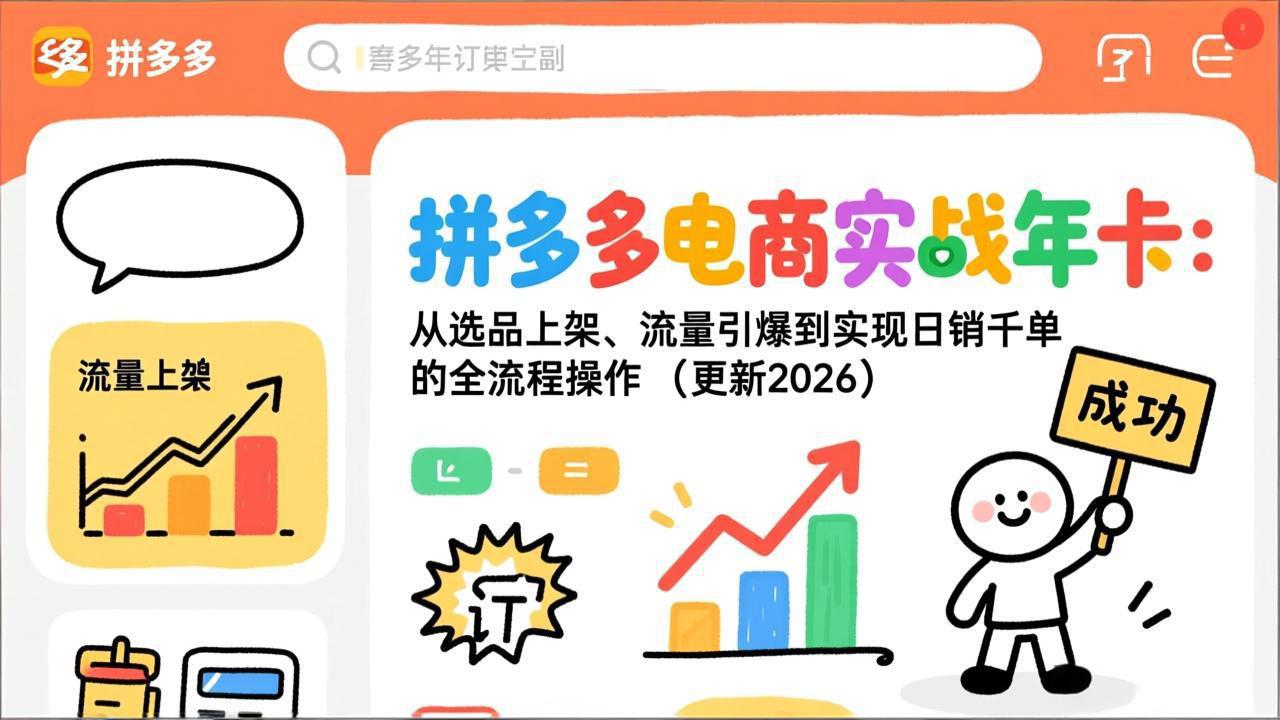 拼多多电商实战年卡:从选品上架、流量引爆到实现日销千单的全流程操作(更新2026年8月-二当家网创资源站