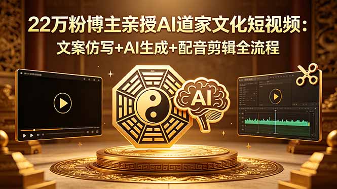 22万粉博主亲授AI道家文化短视频：文案仿写+AI生成+配音剪辑全流程-二当家网创资源站