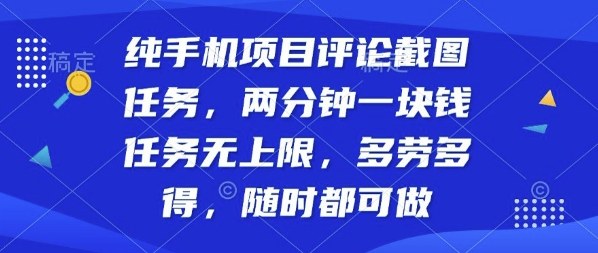 纯手机项目评论截图任务，两分钟一块钱多劳多得，随时随地都能做【揭秘】-二当家网创资源站