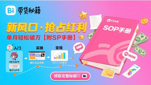 B站哔哩哔哩带货秘籍，新风口，抢占红利，单月轻松破万【附SOP手册】-二当家网创资源站