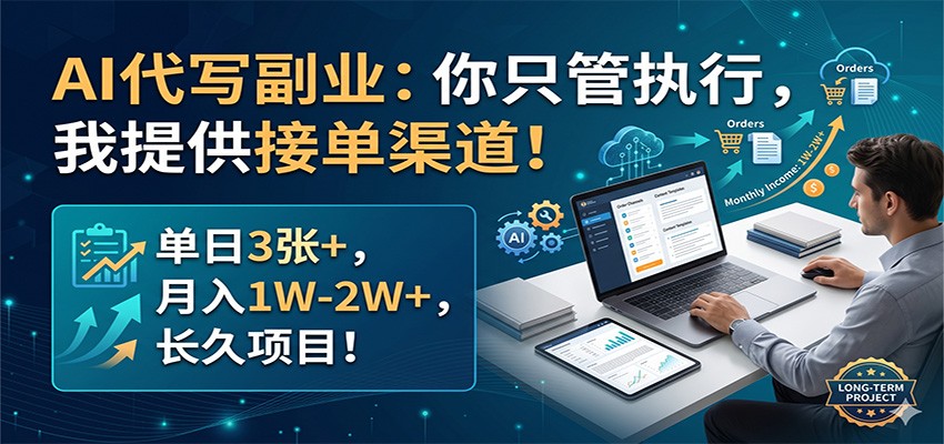 AI代写副业：你只管执行，我提供接单渠道！单日3张+，月入1W-2W+，长久项目-二当家网创资源站