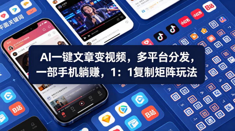 Ai一键文章变视频，多平台分发，一部手机躺賺，1：1复制矩阵玩法-二当家网创资源站
