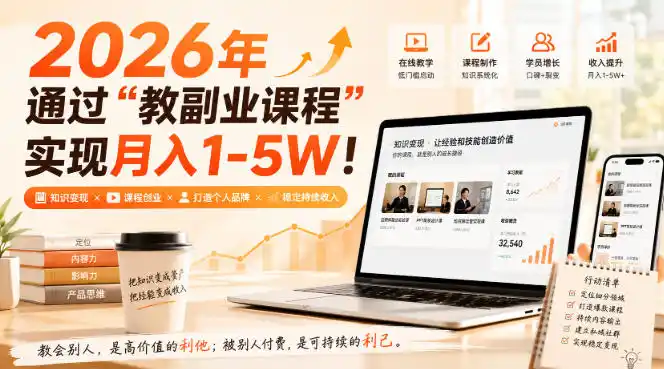 2026年通过“教副业课程”实现月入1-5W!毫无保留的全部教给你,长期稳定【揭秘】-二当家网创资源站
