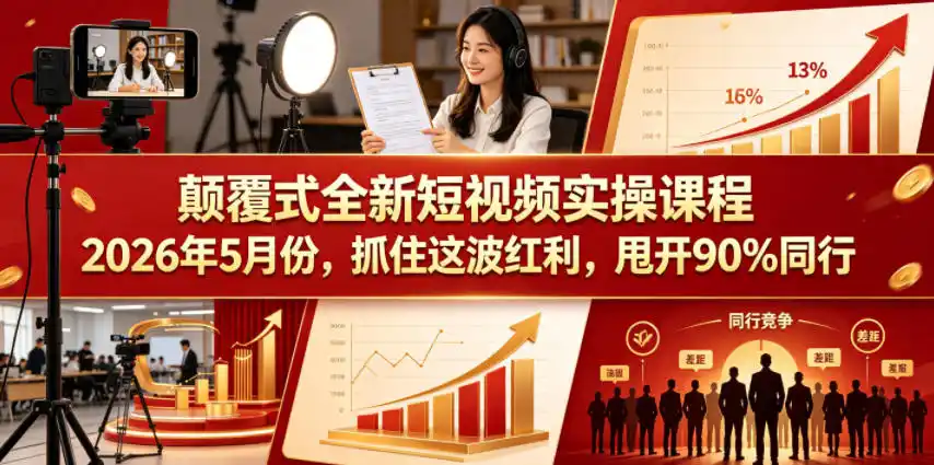 颠覆式全新短视频实操课程,抓住这波红利,甩开90%同行(更新2026年9月份)-二当家网创资源站