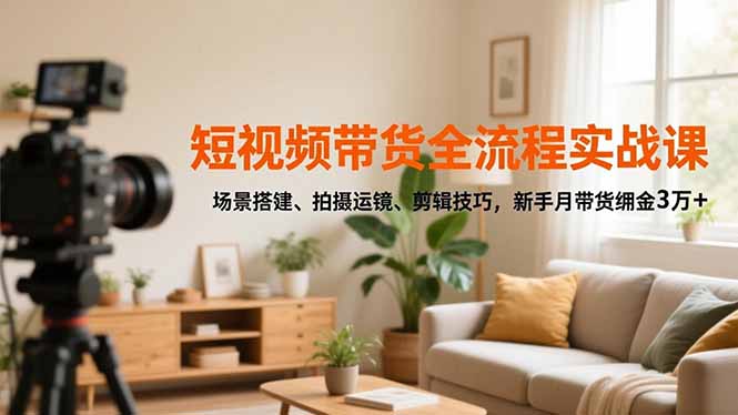 短视频带货全流程实战课，场景搭建、拍摄运镜、剪辑技巧，新手月带货佣金3万+-二当家网创资源站