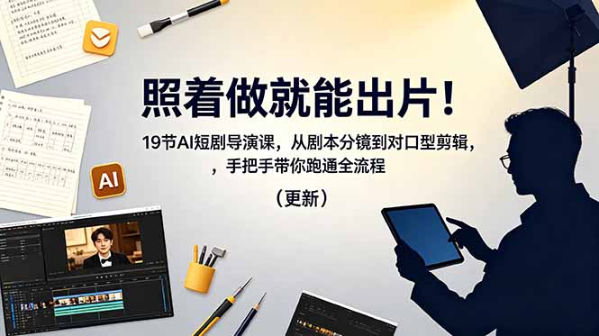 照着做就能出片!19节AI短剧导演课,从剧本分镜到对口型剪辑,手把手带你跑通全流程(更新-二当家网创资源站