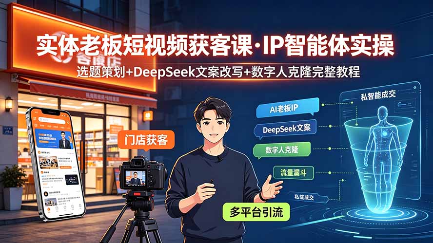 实体老板短视频获客课·IP智能体实操｜选题策划+DeepSeek文案改写+数字人克隆完整教程-二当家网创资源站