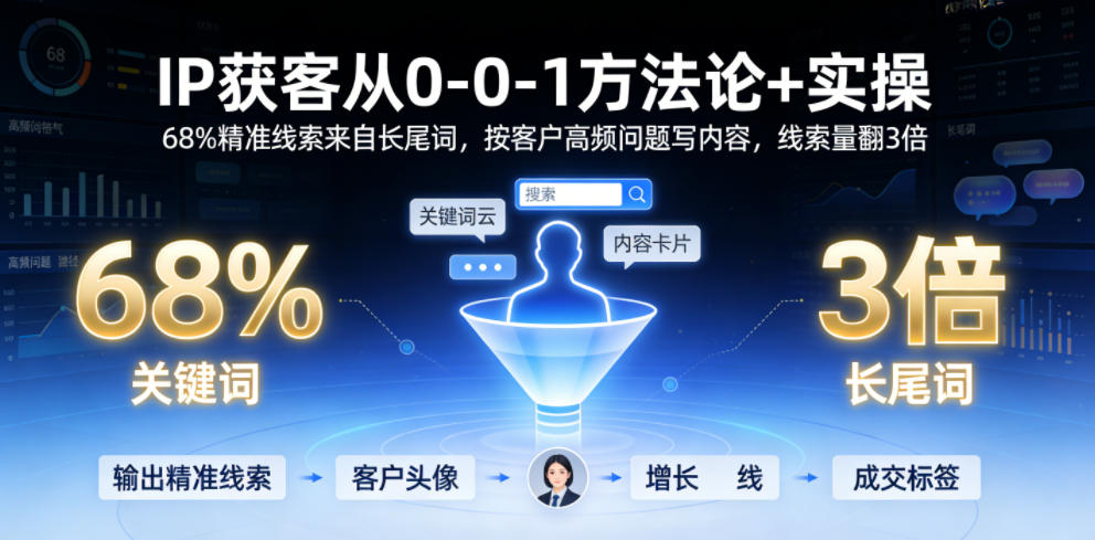 IP获客从0-1方法论+实操，68%精准线索来自长尾词，按客户高频问题写内容，线索量翻3倍-二当家网创资源站