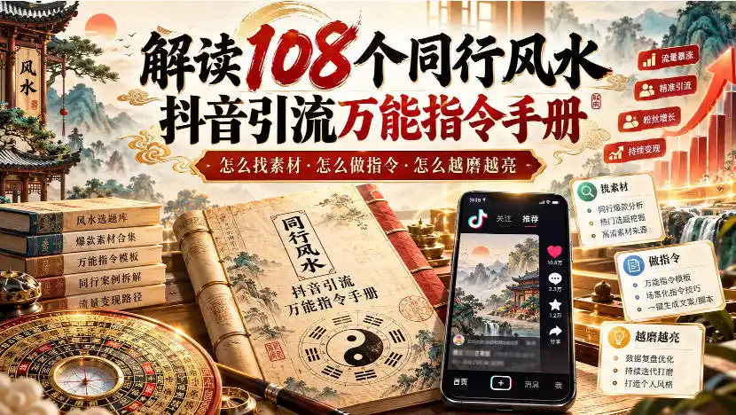 解读108个同行风水抖音引流万能指令手册,怎么找素材·怎么做指令·怎么越磨越亮【文档】-二当家网创资源站