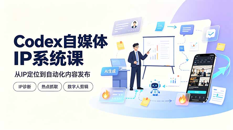 Codex自媒体IP系统课:IP诊断/热点抓取/IP蒸馏 Skill,爆款复刻数字人多平台自动发布教程-二当家网创资源站