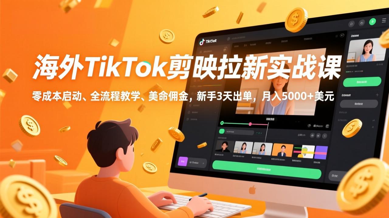 海外TikTok剪映拉新实战课，零成本启动、全流程教学、美金佣金，新手3天出单，月入5000+美元-二当家网创资源站
