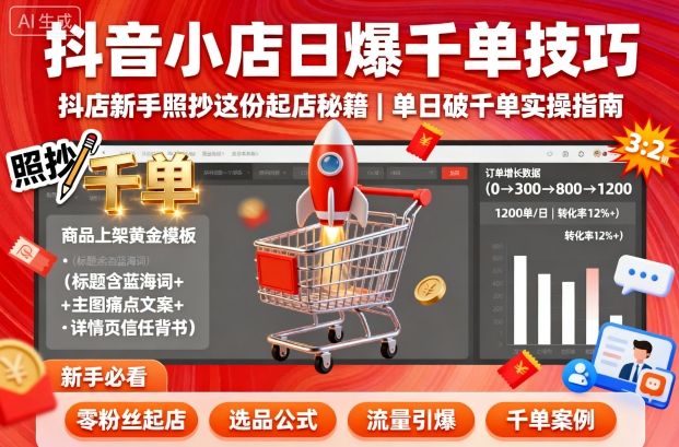 抖音小店日爆千单技巧,抖店新手照抄这份起店秘籍,单日破千单-二当家网创资源站