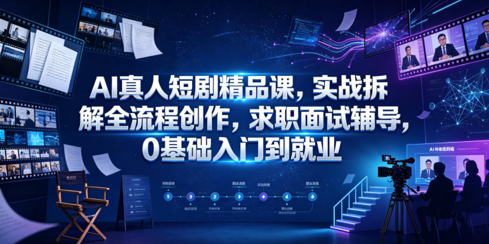 AI真人短剧精品课,实战拆解全流程创作,求职面试辅导,0基础入门到就业-二当家网创资源站