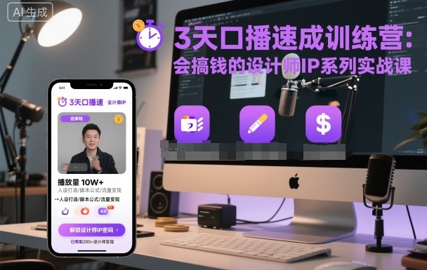 3天口播速成训练营，会搞钱的设计师IP系列实战课-二当家网创资源站