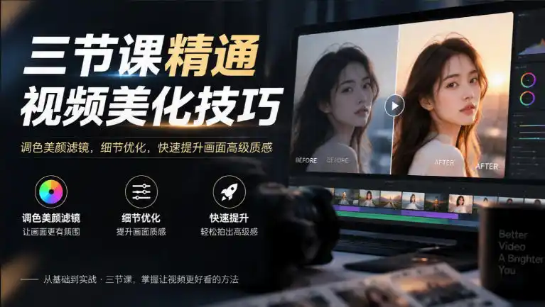 三节课精通视频美化技巧｜调色美颜滤镜，细节优化，快速提升画面高级质感-二当家网创资源站