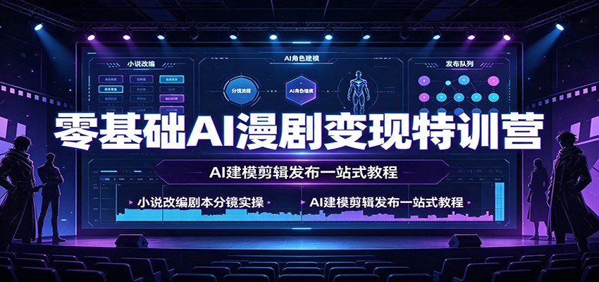 零基础AI漫剧变现特训营：小说改编剧本分镜实操，AI建模剪辑发布一站式教程-二当家网创资源站