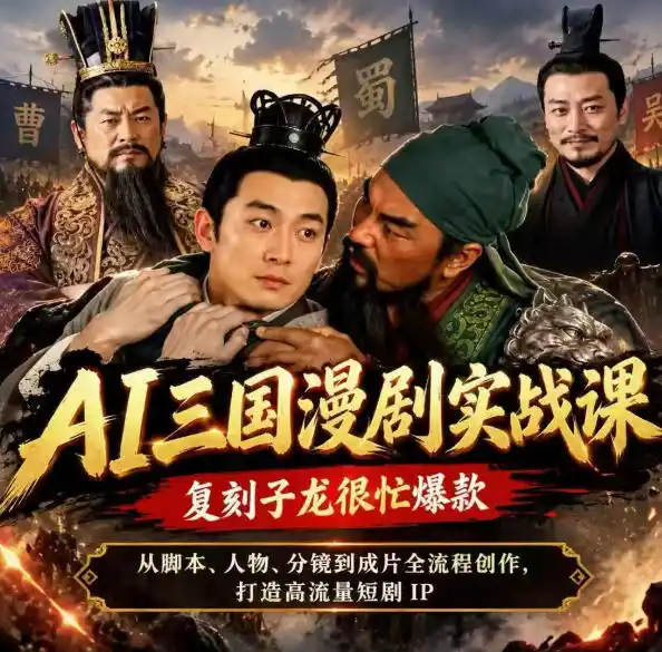 抖音14W粉博主同款AI三国漫剧实战课，复刻子龙很忙爆款，从脚本、人物、分镜到成片全流程创作，打造高流量短剧IP-二当家网创资源站