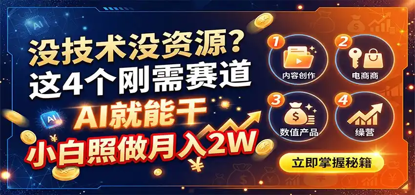 没技术没资源？这4个刚需赛道，AI就能干，小白照做月入2W-二当家网创资源站