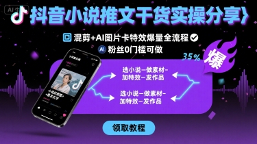 抖音小说推文干货实操分享，混剪+AI图片卡特效爆量全流程，0粉丝0门槛可做-二当家网创资源站