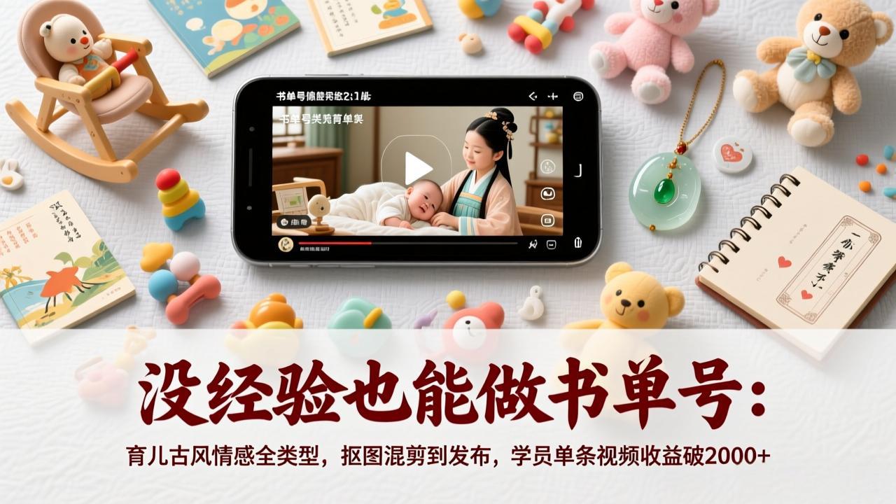 没经验也能做书单号：育儿古风情感全类型，抠图混剪到发布，学员单条视频收益破2000+-二当家网创资源站