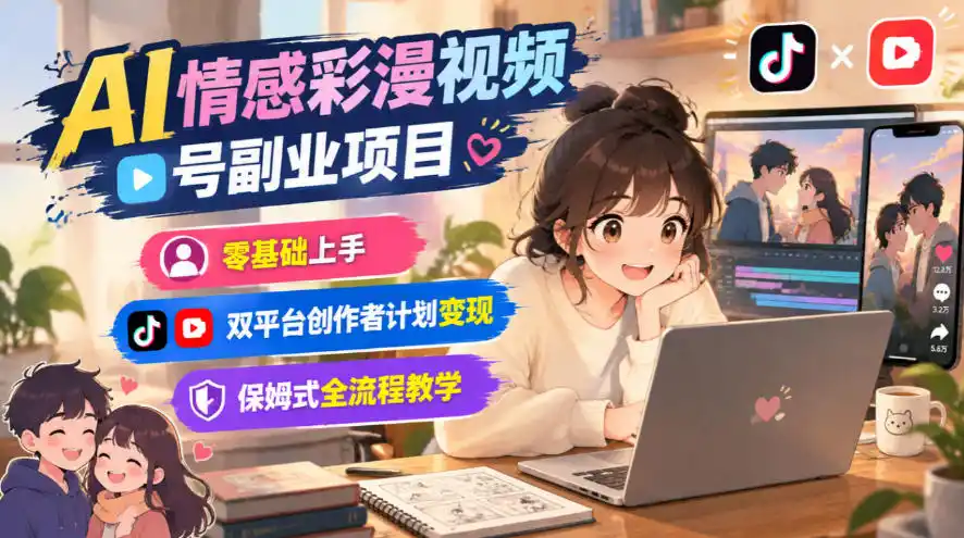 AI情感彩漫视频号副业项目,零基础上手,双平台创作者计划变现,保姆式全流程教学