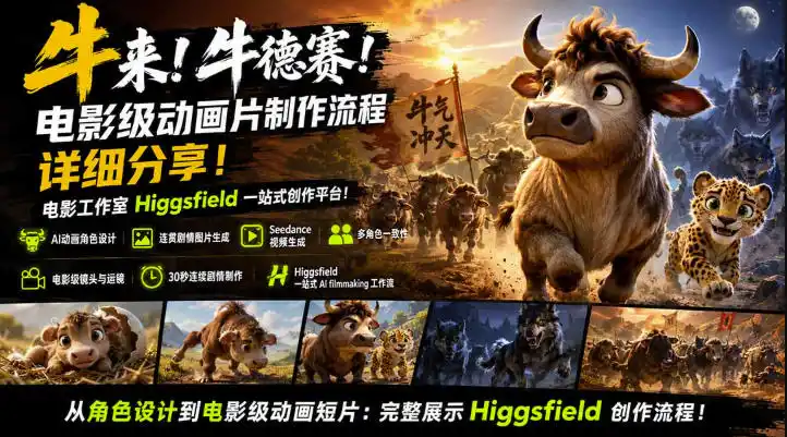 牛来!牛德赛!电影级动画片制作流程详细分享!电影工作室Higgsfield一站式创作平台,完整创作流程-二当家网创资源站
