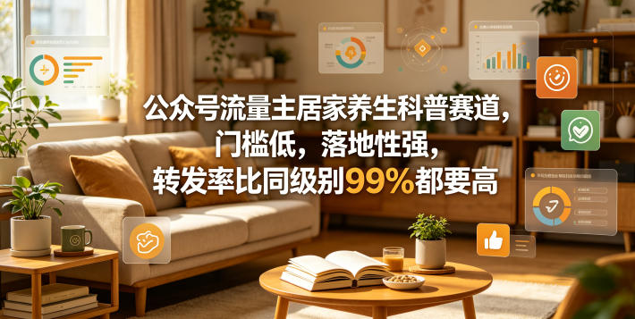 公众号流量主居家养生科普赛道，门槛低，落地性强，转发率比同级别99％都要高-二当家网创资源站