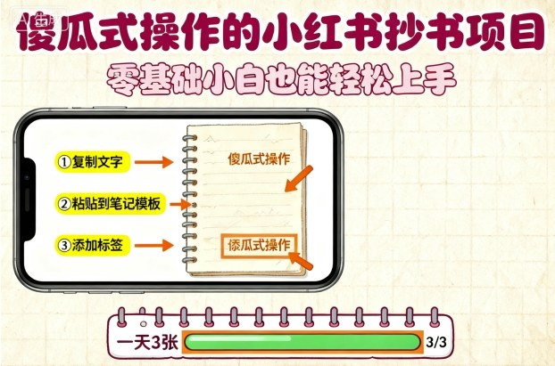 傻瓜式操作的小红书抄书项目,会复制粘贴就行,零基础小白也能一天3张-二当家网创资源站