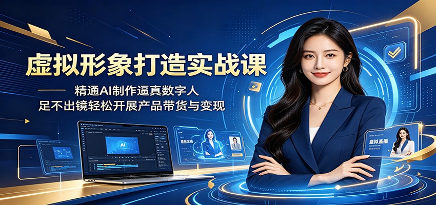 虚拟形象打造实战课：精通AI制作逼真数字人，足不出镜轻松开展产品带货与变现-二当家网创资源站