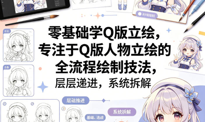 零基础学Q版立绘,专注于Q版人物立绘的全流程绘制技法,层层递进,系统拆解-二当家网创资源站