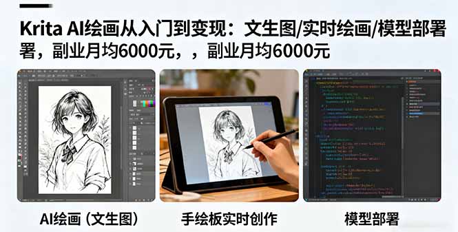 Krita AI绘画从入门到变现：文生图/实时绘画/模型部署，副业月均6000元-二当家网创资源站