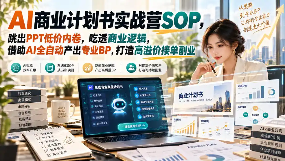 AI商业计划书实战营SOP,跳出PPT低价内卷,吃透商业逻辑,借助AI全自动产出专业BP,打造高溢价接单副业-二当家网创资源站