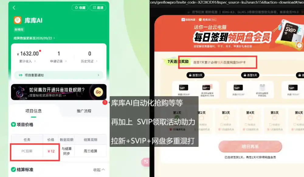 库库AI+度娘SVIP双料白嫖:一套混合拉新玩法全拆解