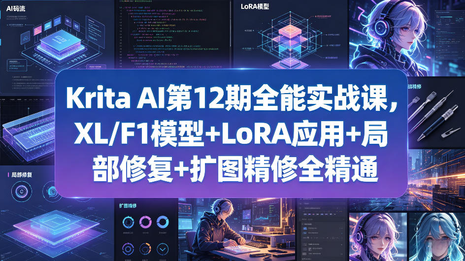 Krita AI第12期全能实战课，XL/F1模型+LoRA应用+局部修复+扩图精修全精通-二当家网创资源站