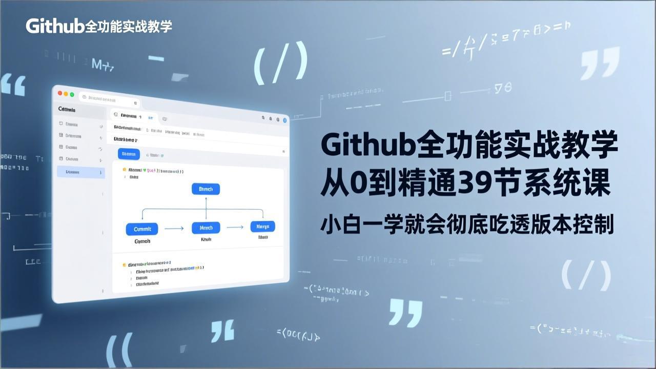 GitHub-全功能实战教学,从0到精通39节系统课,小白一学就会彻底吃透版本控制-二当家网创资源站
