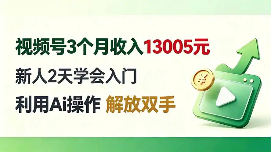 视频号3个月收入13005元， 新人2天学会入门， 利用Ai操作 解放双手！-二当家网创资源站