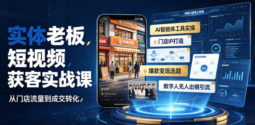 实体老板短视频获客实战课｜AI智能体工具全套实操、门店IP打造、爆款变现选题、数字人无人出镜引流完整教程-二当家网创资源站
