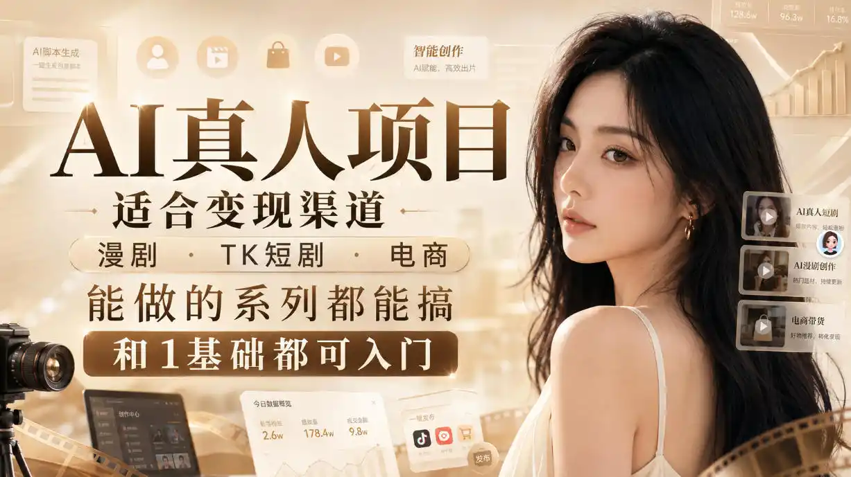 AI真人项目,适合变现渠道,漫剧,TK短剧,电商,能做的系列都能搞,0和1基础都可入门-二当家网创资源站